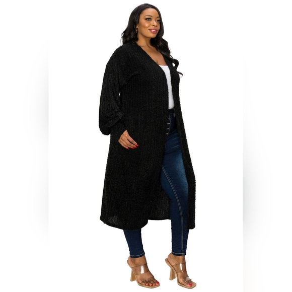 NEW NWOT LIVD Apparel Plus Size Black Serilda Faux Feather Long Cardigan Sz 3X - Picture 2 of 7
